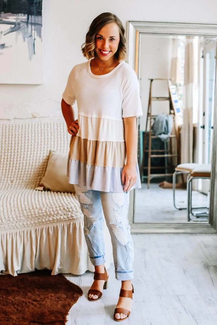 Grey House Goods Apparel Hopes Tiered Color Block Blouse 6 Grey House Goods Apparel Hopes Tiered Color Block Blouse