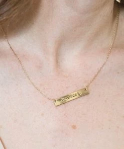 Grey House Goods Jewelry + Handbags + Accessories Survivor Plate Necklace (Pink Ribbon Edition)