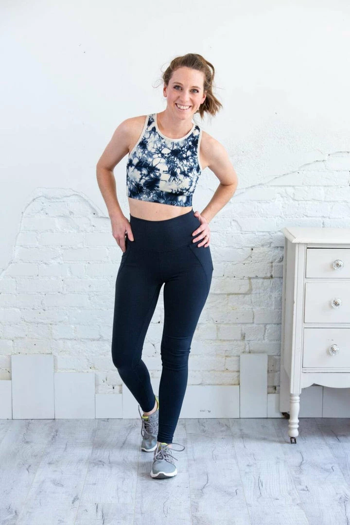 Grey House Goods Trousers + Leggings + Denim Tapered Band Essential Solid Highwaist Leggings - Navy 1 Grey House Goods Trousers + Leggings + Denim Tapered Band Essential Solid Highwaist Leggings - Navy