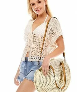 Hana Hosiery Ivory Straw Round Handbag Apparel
