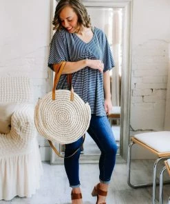 Hana Hosiery Ivory Straw Round Handbag Apparel