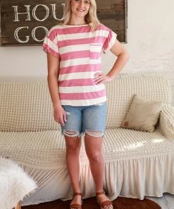 Hopely Apparel Pink Priah Striped Blouse (GHG-M)