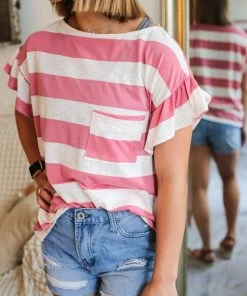 Hopely Apparel Pink Priah Striped Blouse (GHG-M)