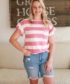 Hopely Apparel Pink Priah Striped Blouse (GHG-M)