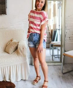 Hopely Apparel Pink Priah Striped Blouse (GHG-M)
