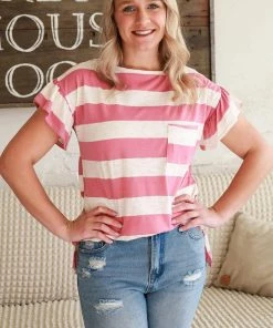 Hopely Apparel Pink Priah Striped Blouse (GHG-M)