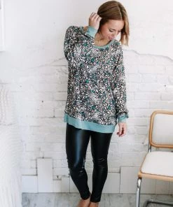 Hopely Long Story Short Teal Animal Print Sweater (GHG-M)