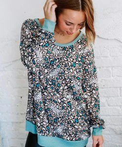 Hopely Long Story Short Teal Animal Print Sweater (GHG-M)