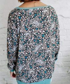 Hopely Long Story Short Teal Animal Print Sweater (GHG-M)
