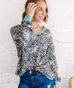 Hopely Long Story Short Teal Animal Print Sweater (GHG-M)