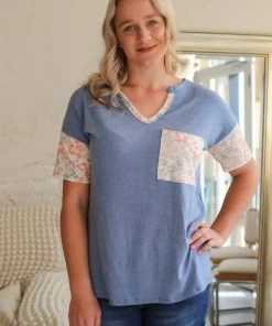 Hopely Apparel Blue Skies Leopard Print & Denim Top