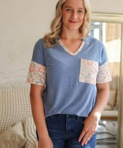 Hopely Apparel Blue Skies Leopard Print & Denim Top