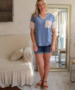 Hopely Apparel Blue Skies Leopard Print & Denim Top