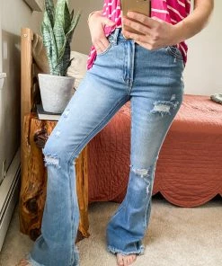 Trendsi RISEN Distressed Flare Jeans Apparel