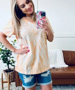 No Ship Drop Ship You Spin Me Round Spiral V Neck Tee In Orange Cream Apparel