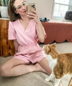 Grey House Goods Break Away French Terry Romper In Pale Pink 5 Grey House Goods Break Away French Terry Romper In Pale Pink