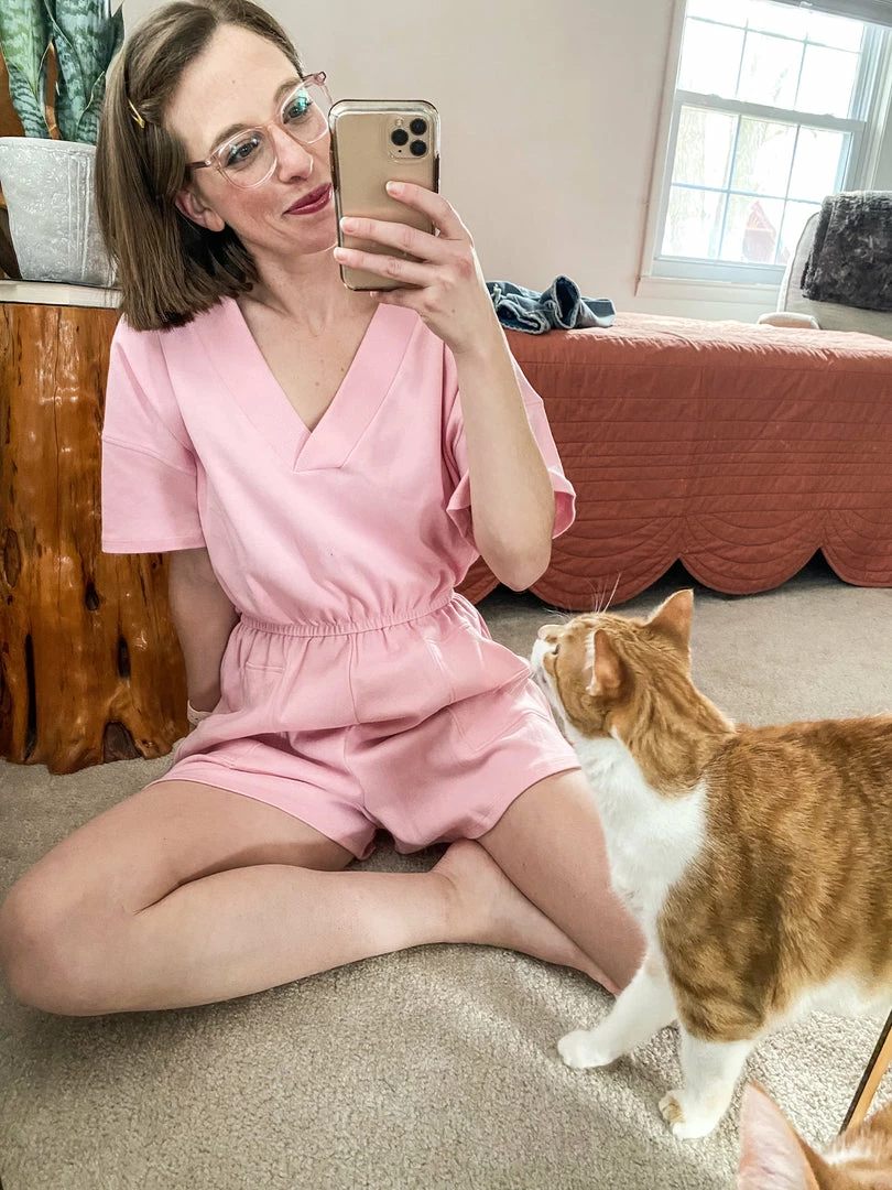 Grey House Goods Break Away French Terry Romper In Pale Pink 3 Grey House Goods Break Away French Terry Romper In Pale Pink