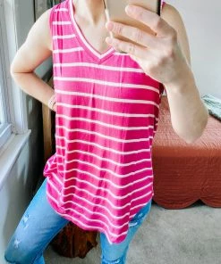 Trendsi Call Me Maybe Stripe Top - Pink & Coral Apparel