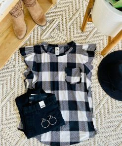 No Ship Drop Ship Apparel Let Me Check Black And White Plaid Ruffle Top