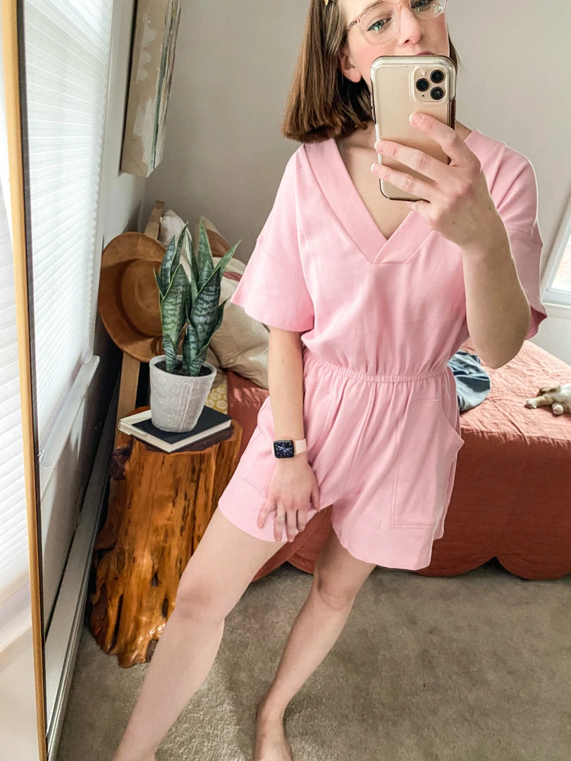 Grey House Goods Break Away French Terry Romper In Pale Pink 1 Grey House Goods Break Away French Terry Romper In Pale Pink