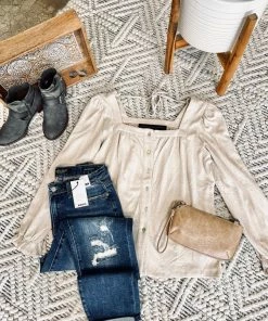 No Ship Drop Ship Find Your Way Back Button Down Top In Seashell Apparel