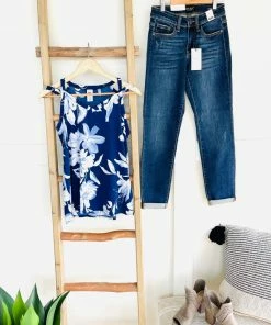 No Ship Drop Ship Apparel Set A Different Tone Blue Floral Tank Top