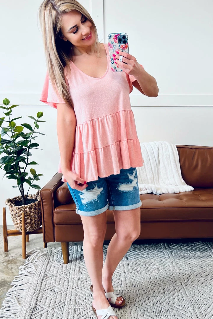 No Ship Drop Ship Pinkin Of You Tiered Babydoll Top In Heathered Pink 2 No Ship Drop Ship Pinkin Of You Tiered Babydoll Top In Heathered Pink