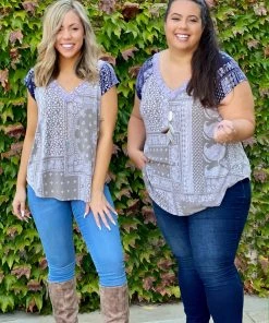 Boutique Simplified Paisley Mae Short Sleeve Top