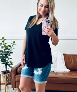 No Ship Drop Ship Waiting On You Ribbed V Neck Top In Black 8 No Ship Drop Ship Waiting On You Ribbed V Neck Top In Black