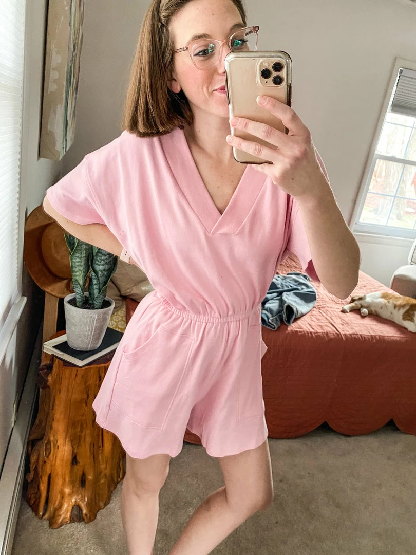 Grey House Goods Break Away French Terry Romper In Pale Pink 2 Grey House Goods Break Away French Terry Romper In Pale Pink
