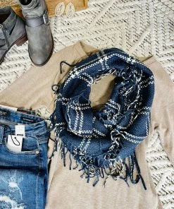 No Ship Drop Ship Tied Up In You In Navy And Cream Knit Infinity Scarf Apparel