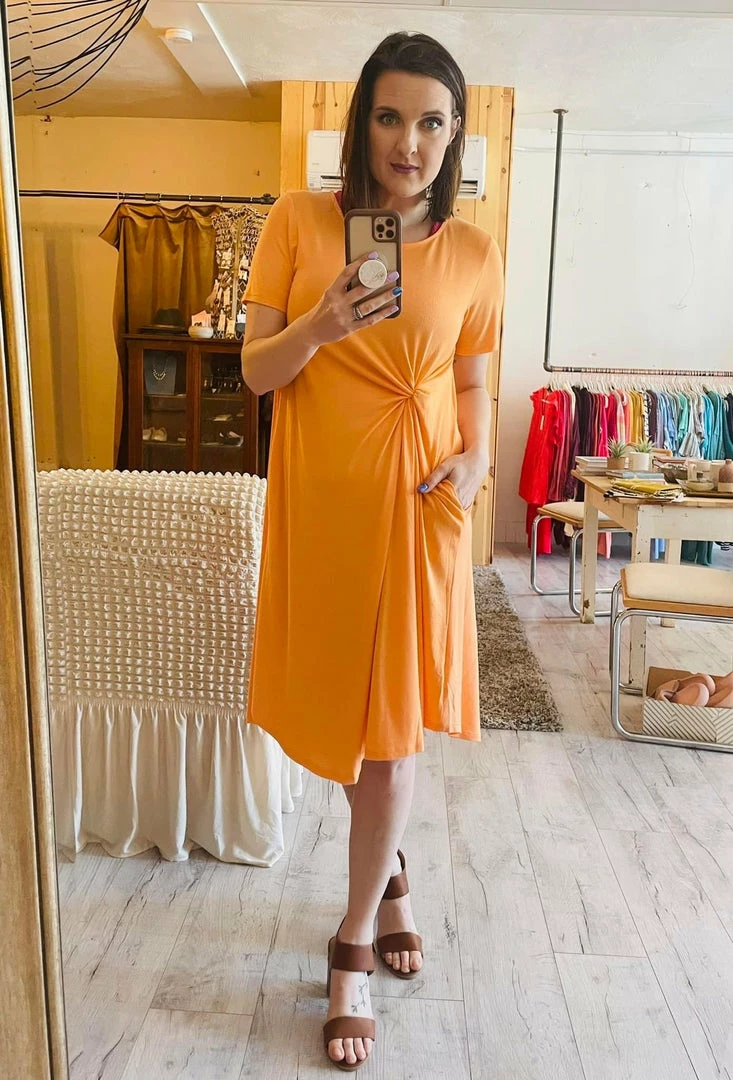 Zenana Jane A-Line Short Sleeve Dress In Tangerine 1 Zenana Jane A-Line Short Sleeve Dress In Tangerine