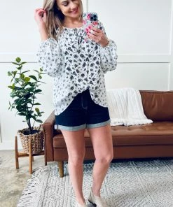 No Ship Drop Ship Mix It Up Ivory And Black Floral Top Apparel