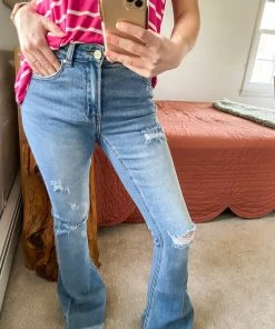 Trendsi RISEN Distressed Flare Jeans Apparel