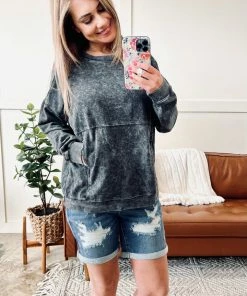 No Ship Drop Ship Apparel Before Time Pullover In Washed Charcoal