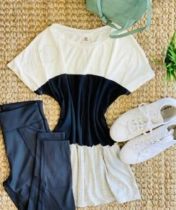 No Ship Drop Ship Apparel Bend The Rules Top In Ivory And Black