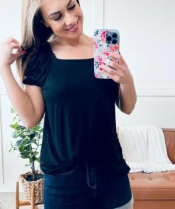 No Ship Drop Ship Apparel Bubble Up Short Sleeve Top In Black 11 No Ship Drop Ship Apparel Bubble Up Short Sleeve Top In Black