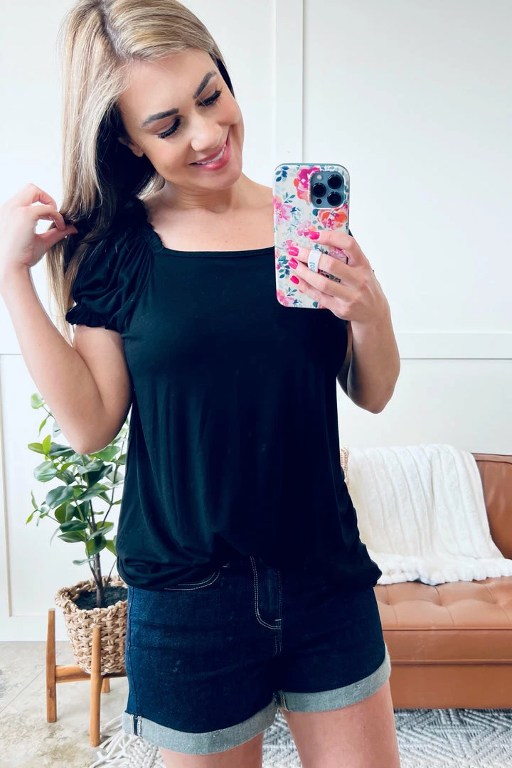 No Ship Drop Ship Apparel Bubble Up Short Sleeve Top In Black 4 No Ship Drop Ship Apparel Bubble Up Short Sleeve Top In Black