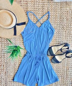 No Ship Drop Ship Tops Mainstream French Blue Summer Romper