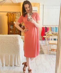 Zenana Jane A-Line Short Sleeve Dress In Ash Rose Apparel