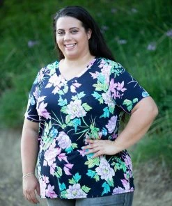 Boutique Simplified Digital Floral Short Sleeve Top