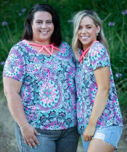 Boutique Simplified Psychedelic Paisley Criss Cross Top 10 Boutique Simplified Psychedelic Paisley Criss Cross Top