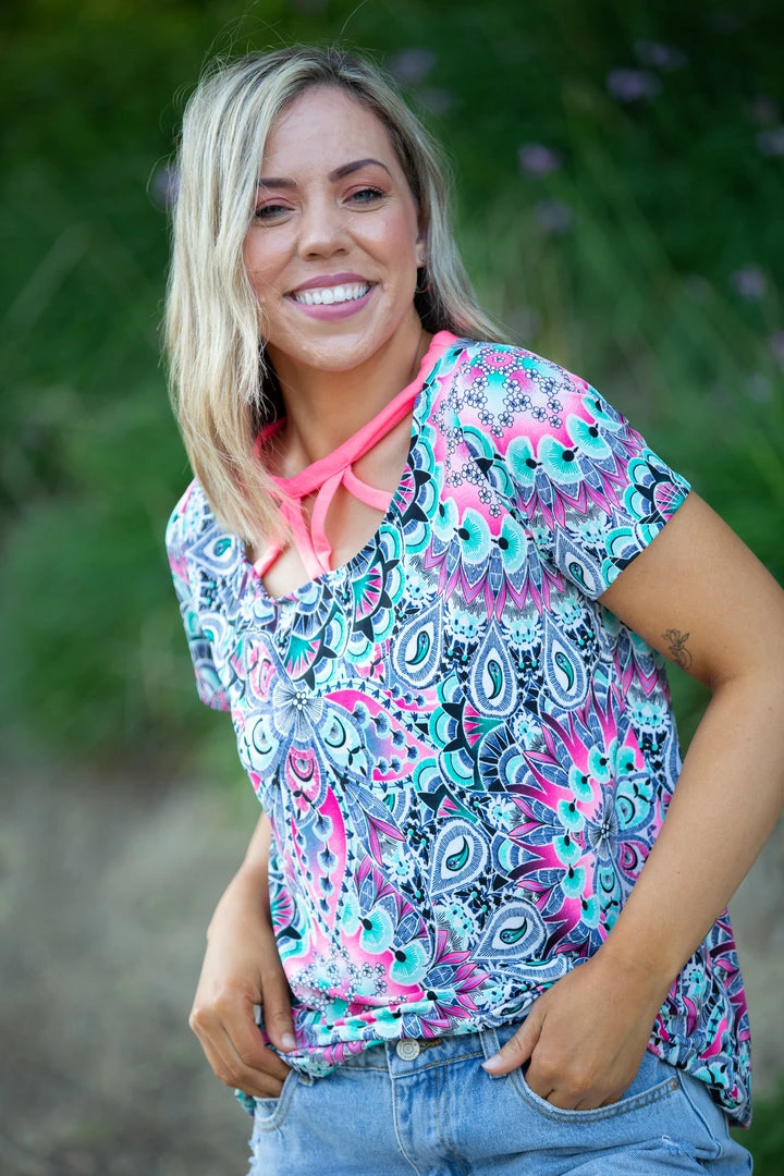 Boutique Simplified Psychedelic Paisley Criss Cross Top 5 Boutique Simplified Psychedelic Paisley Criss Cross Top