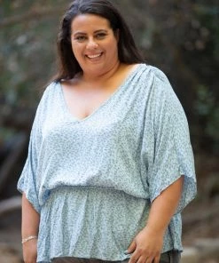 Boutique Simplified Ocean Floral Woven Top