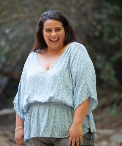 Boutique Simplified Ocean Floral Woven Top