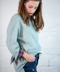 Kori Plaid & Terry Drop Shoulder Top