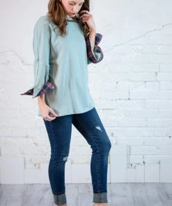 Kori Plaid & Terry Drop Shoulder Top