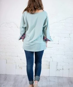 Kori Plaid & Terry Drop Shoulder Top