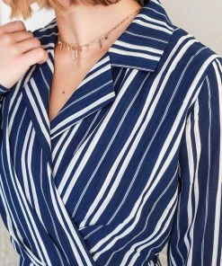 LLove Navy Savannah Striped Dress