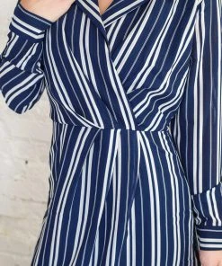 LLove Navy Savannah Striped Dress